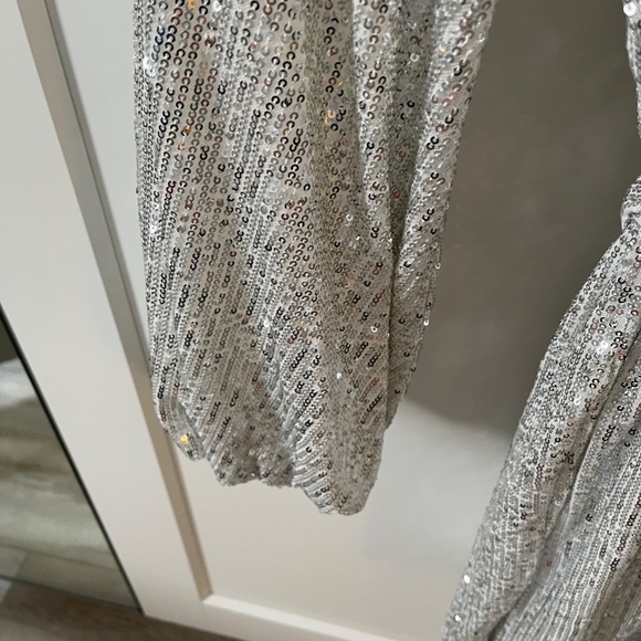 SHEIN Lantern Sleeve Wrap Belted Sequin Dress - Picture 6 of 6